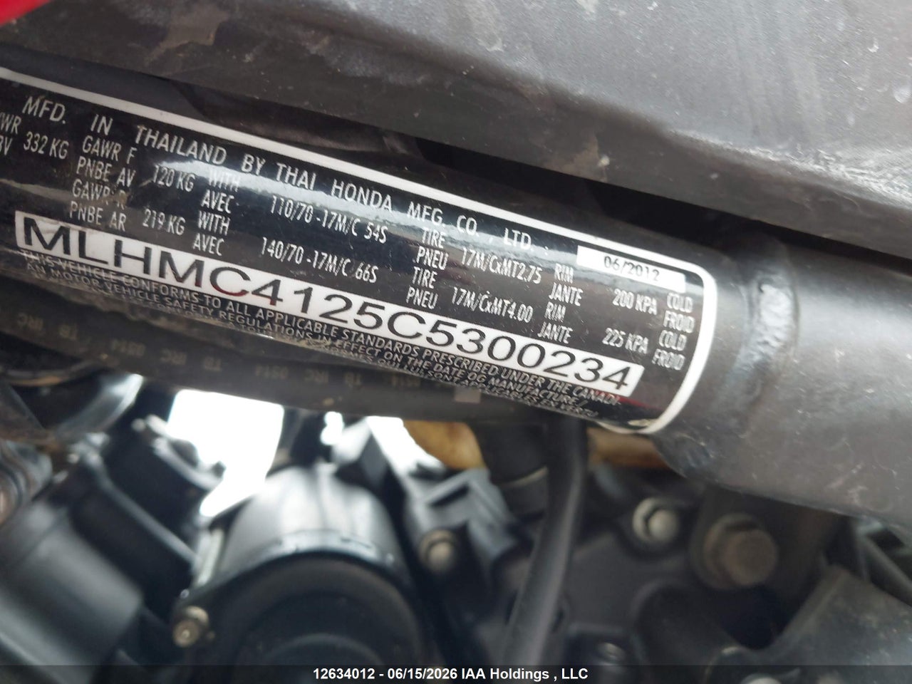 MLHMC4125C5300234 · 2012 HONDA CBR250 R · 10/12
