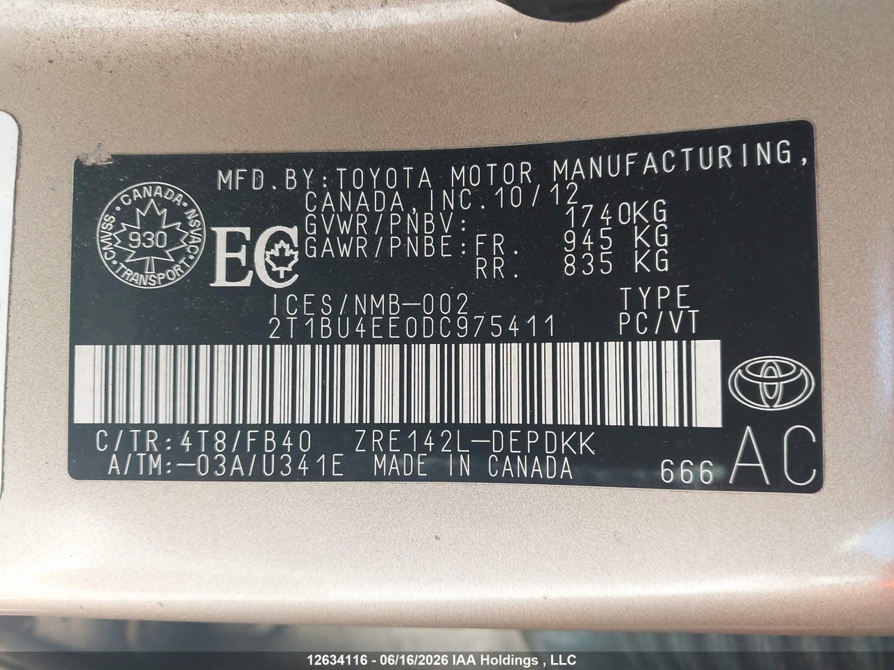 2013 TOYOTA COROLLA CE thumbnail 10