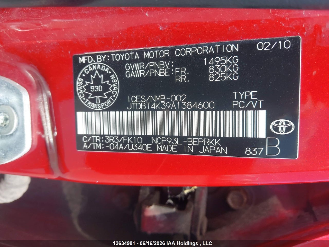 2010 TOYOTA YARIS thumbnail 10