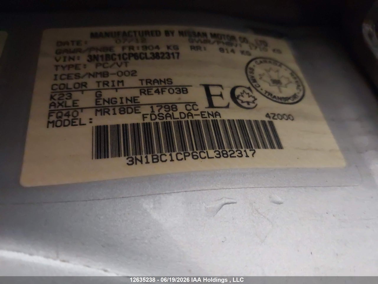 2012 NISSAN VERSA 1.8 S thumbnail 10