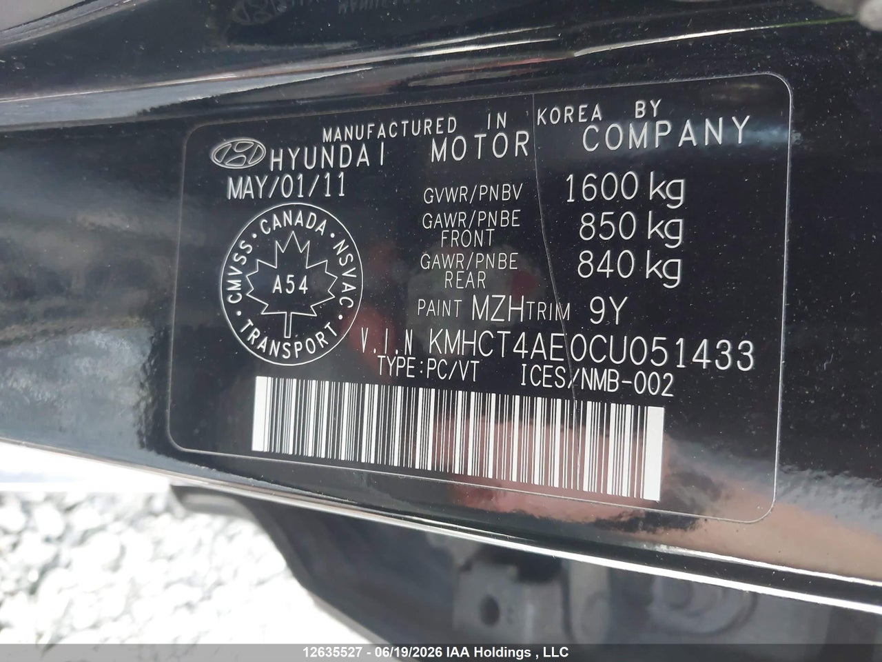 2012 HYUNDAI ACCENT GL thumbnail 10