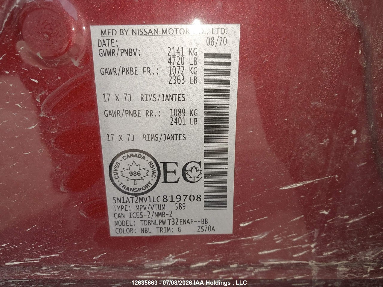 2020 NISSAN ROGUE S/SL/SV thumbnail 10