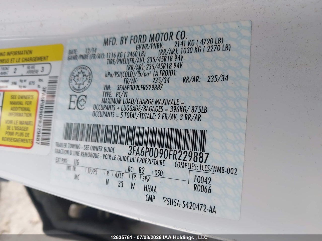 2015 FORD FUSION TITANIUM thumbnail 10
