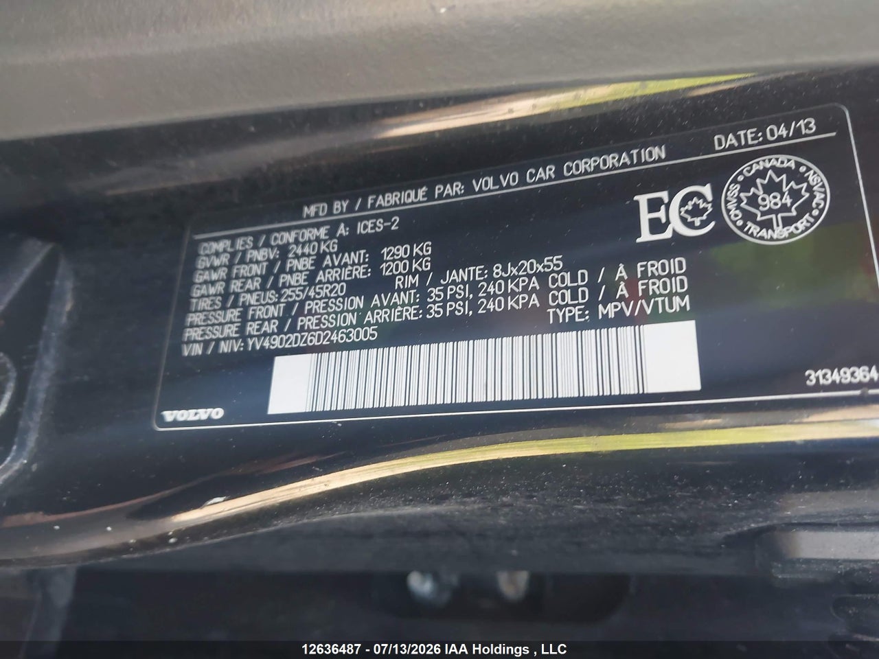 2013 VOLVO XC60 T6 thumbnail 10