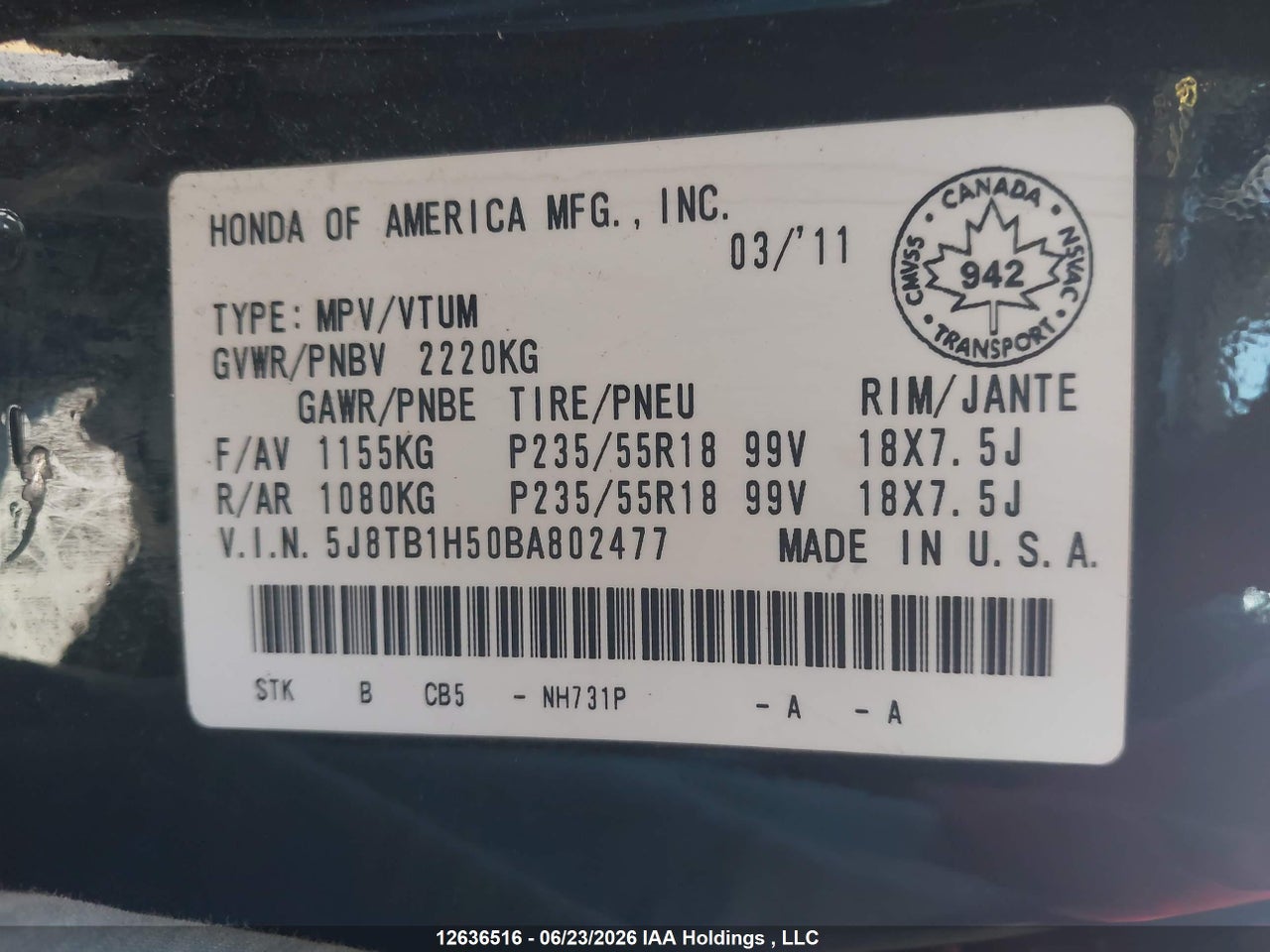 2011 ACURA RDX thumbnail 10