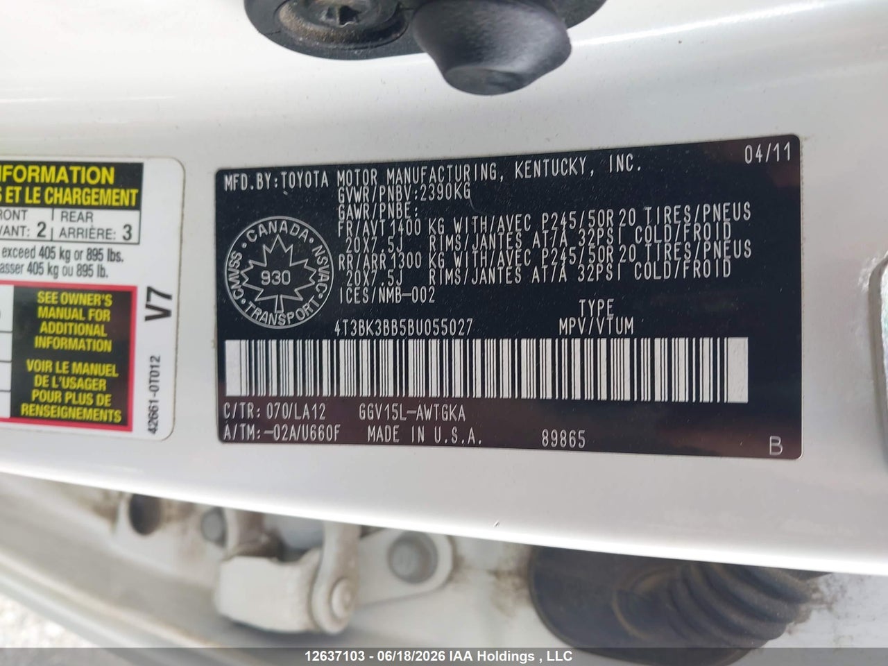 2011 TOYOTA VENZA BASE V6 thumbnail 10