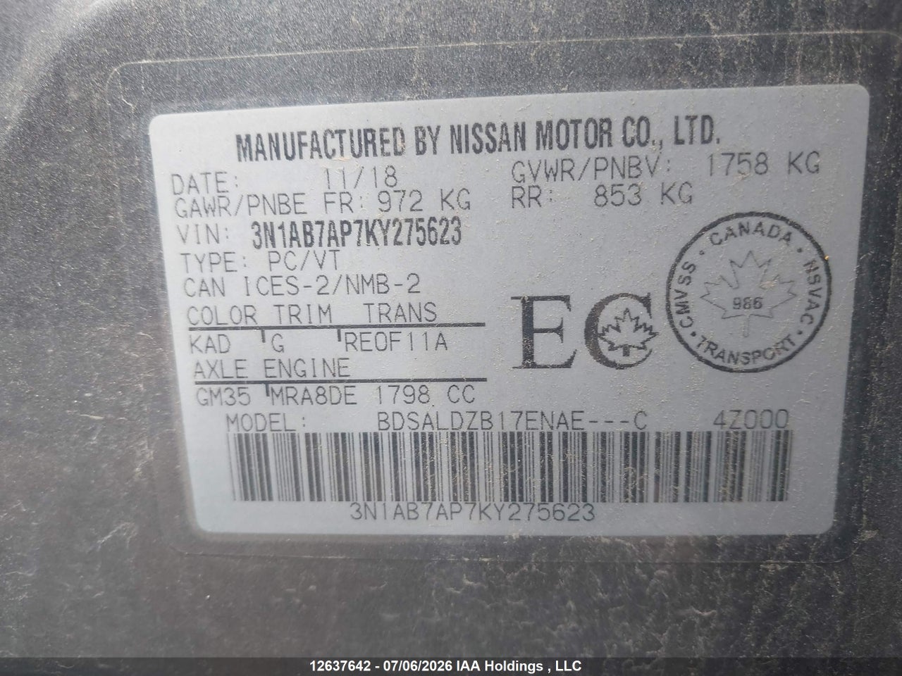 2019 NISSAN SENTRA 1.8 S/1.8 SV thumbnail 10