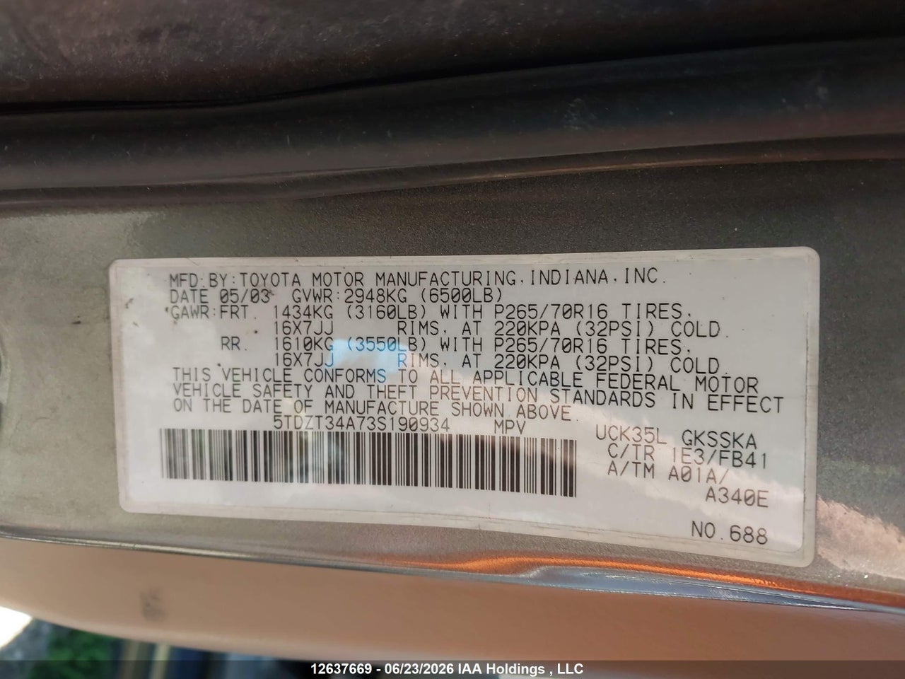 2003 TOYOTA SEQUOIA thumbnail 10