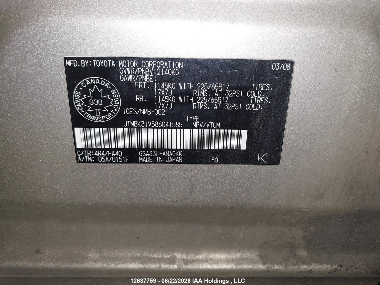 2008 TOYOTA RAV4 LIMITED thumbnail 10
