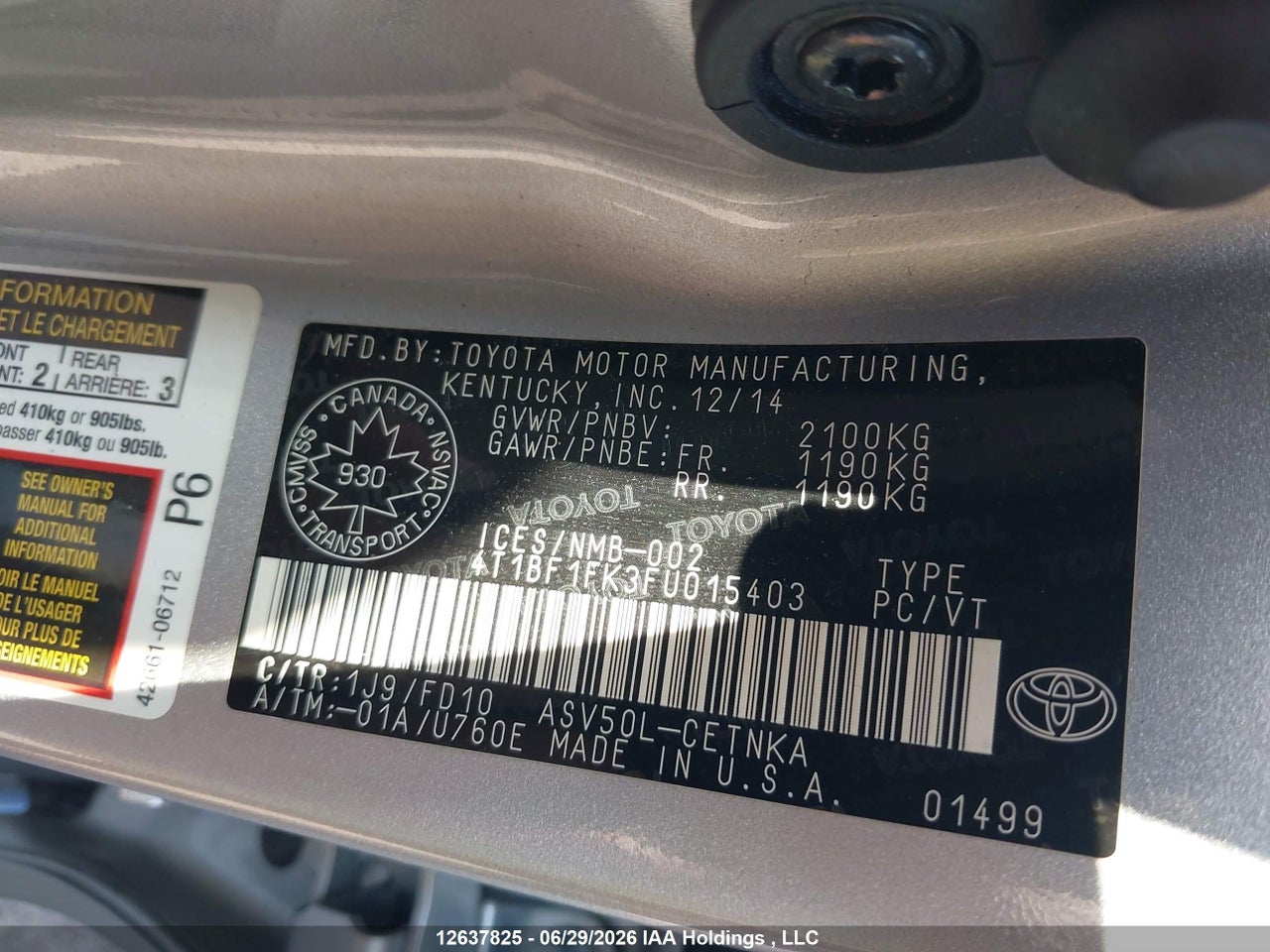 2015 TOYOTA CAMRY LE/XLE/SE/XSE thumbnail 10