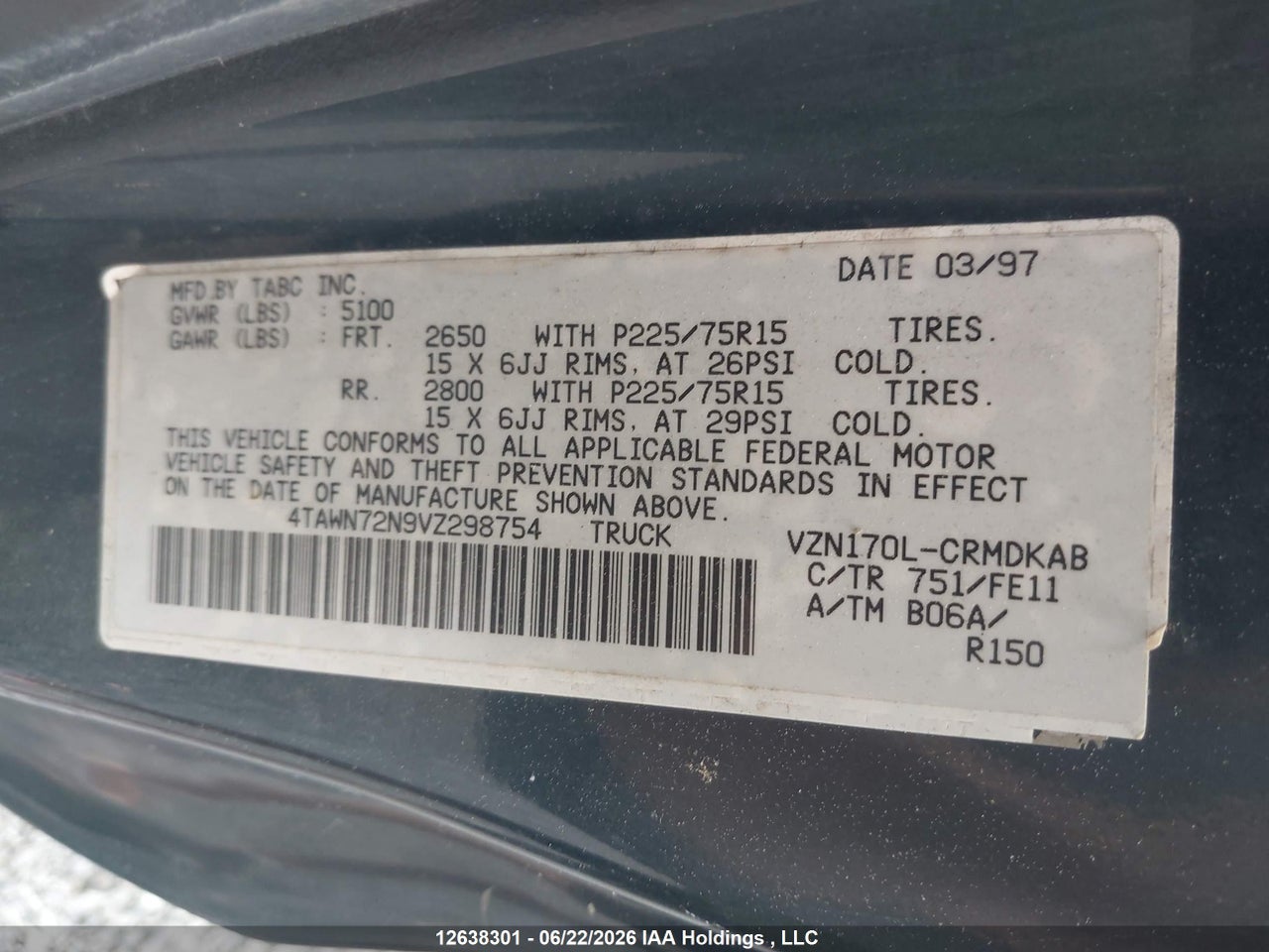 1997 TOYOTA TACOMA BASE V6 thumbnail 10