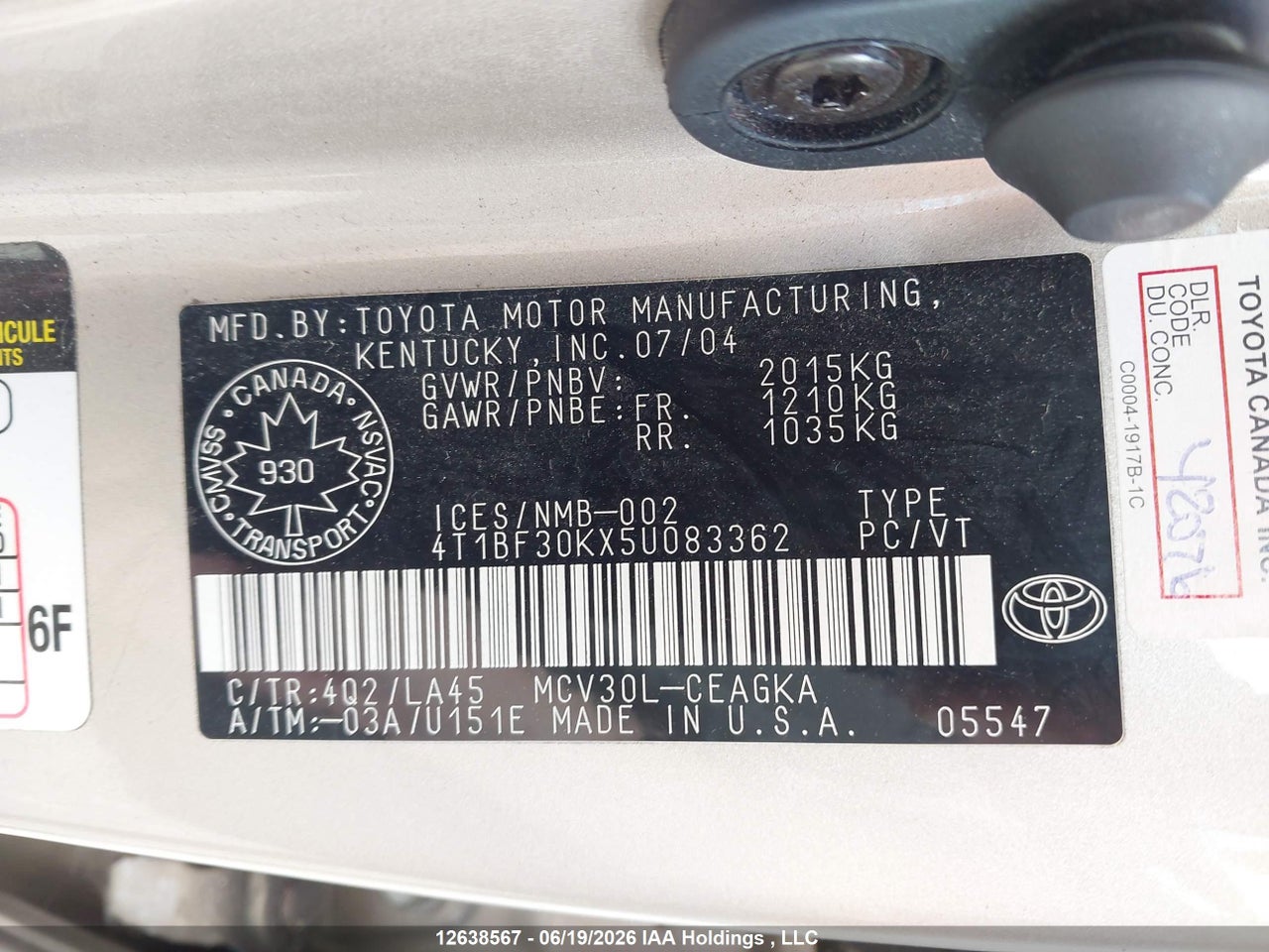 2005 TOYOTA CAMRY LE V6/XLE V6 thumbnail 10