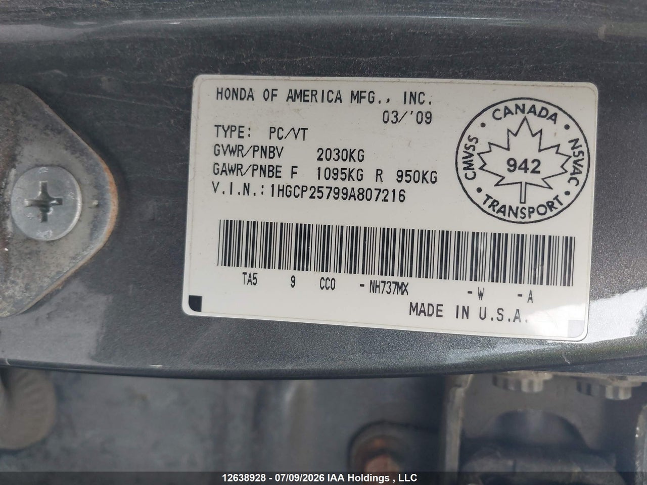 2009 HONDA ACCORD EX thumbnail 10