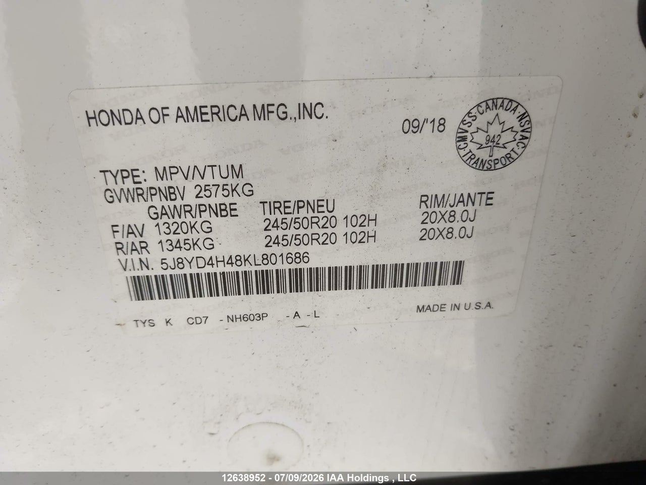 2019 ACURA MDX TECH thumbnail 10