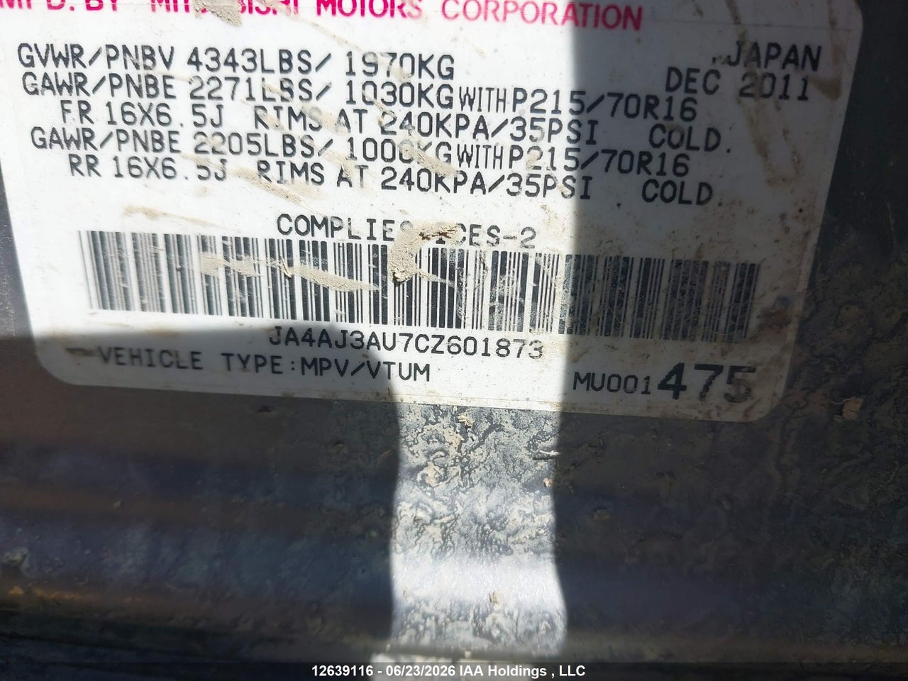 2012 MITSUBISHI RVR SE thumbnail 10