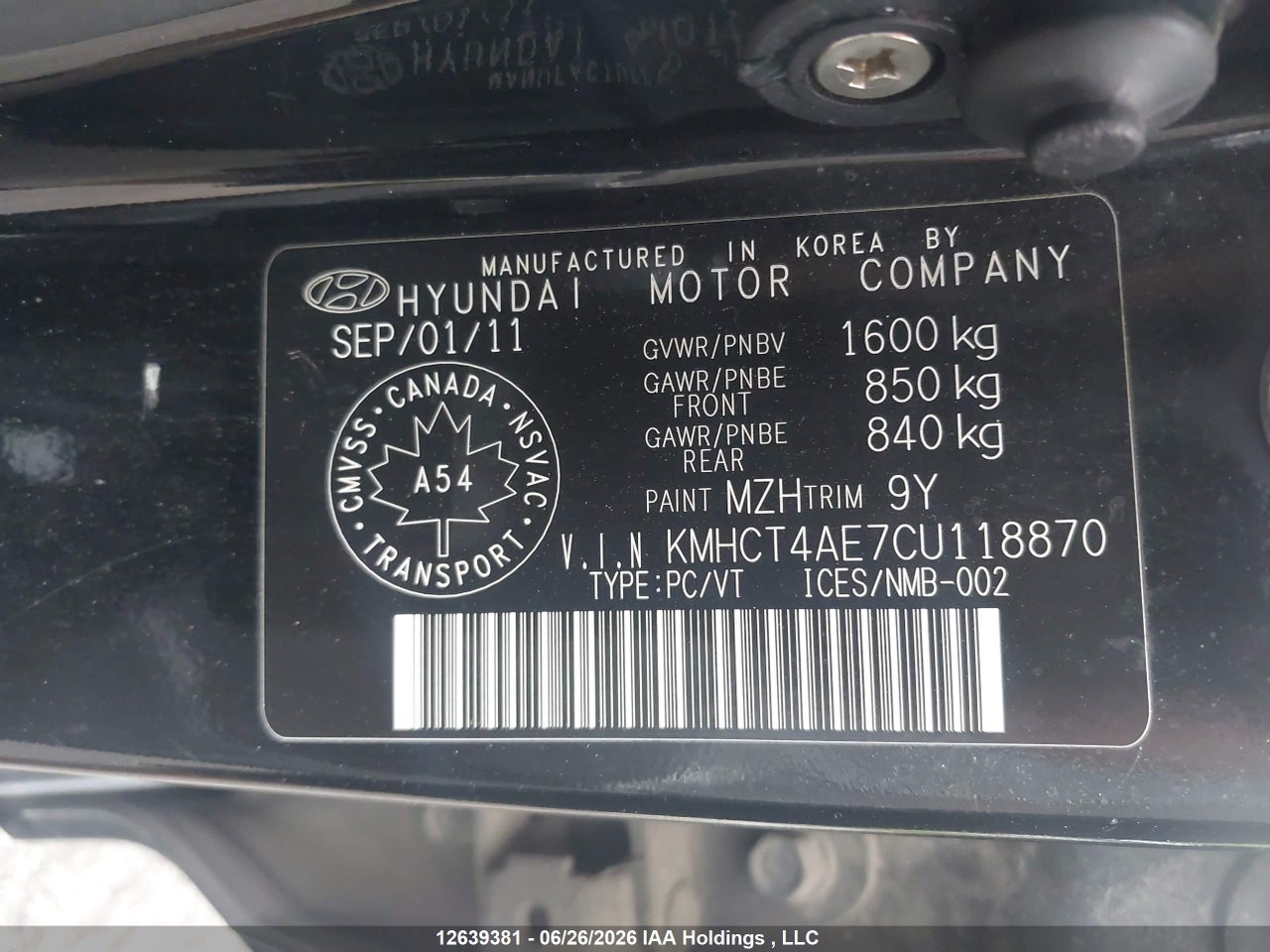 2012 HYUNDAI ACCENT GL thumbnail 10