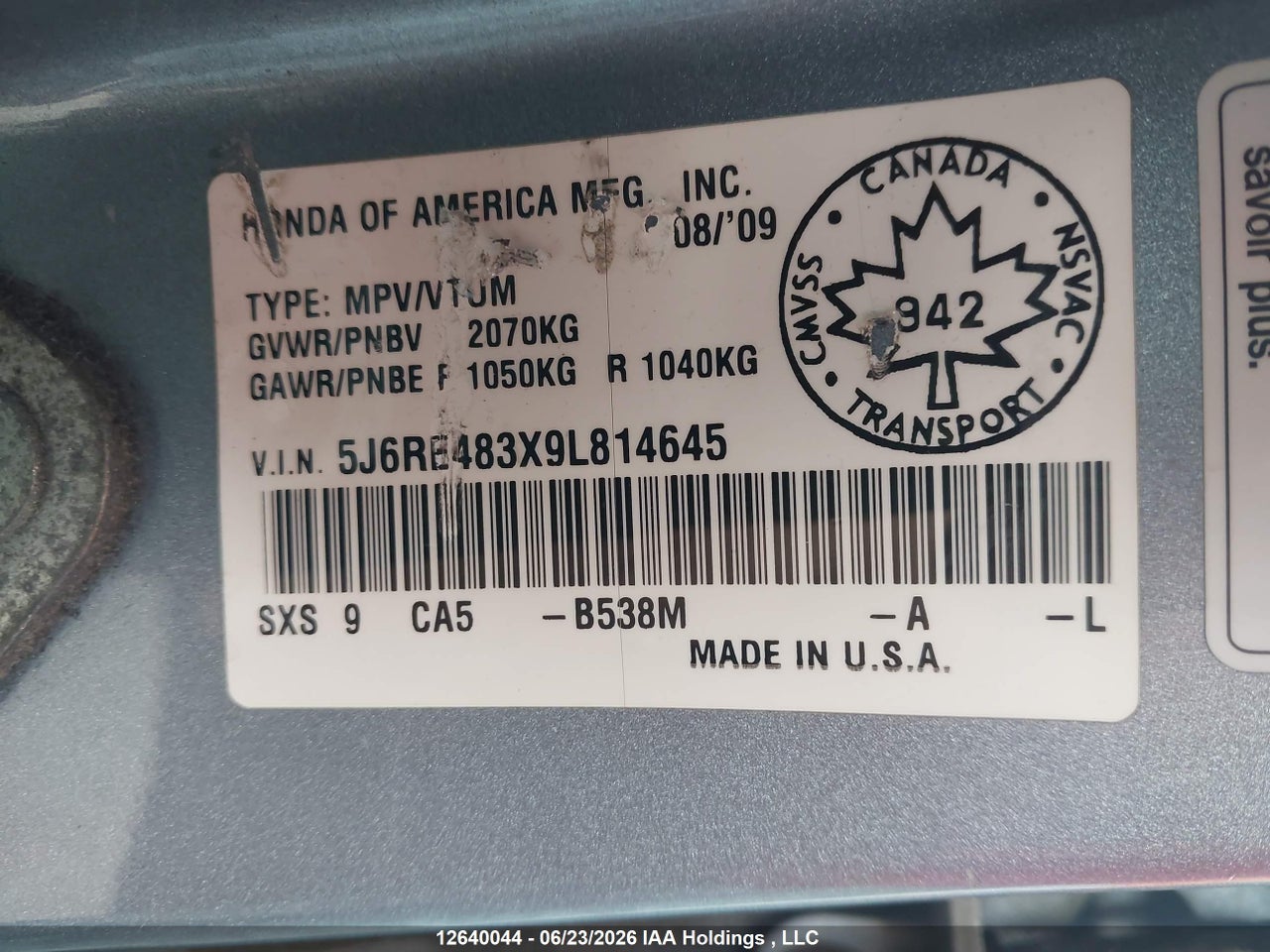 2009 HONDA CR-V LX thumbnail 10