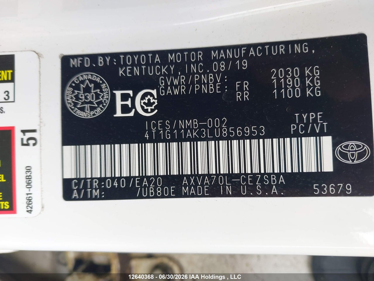 2020 TOYOTA CAMRY thumbnail 10