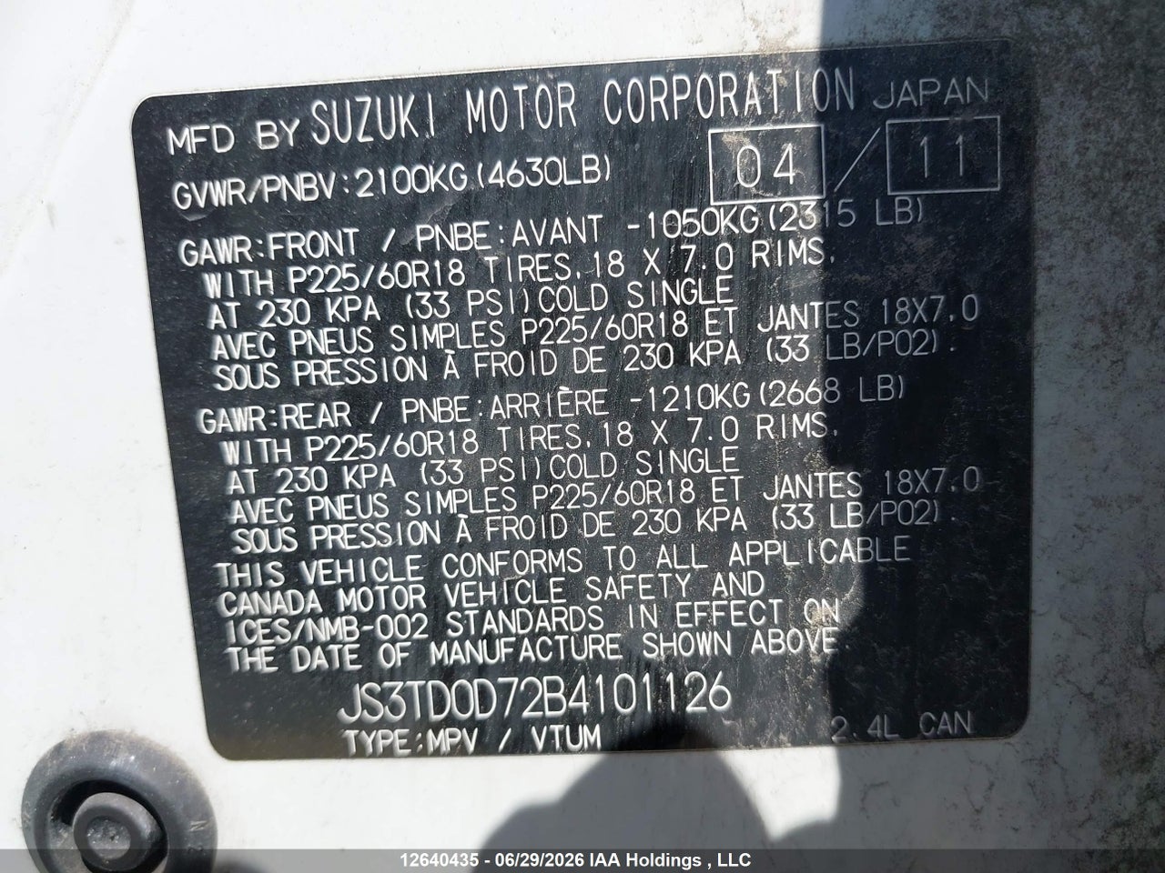 2011 SUZUKI GRAND VITARA JLX-L thumbnail 10