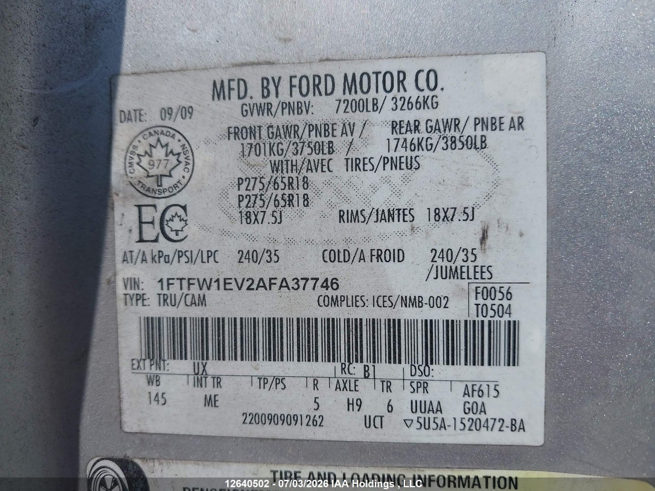 2010 FORD F-150 FX4/HARLEY-DAVIDSON/KING RANCH/LARIAT/PLATINUM/XLT thumbnail 10