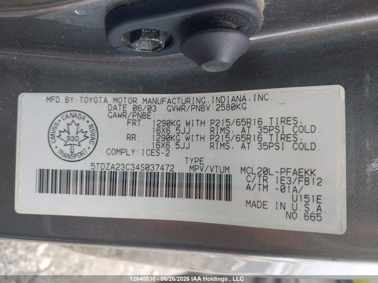 2004 TOYOTA SIENNA CE/LE thumbnail 10