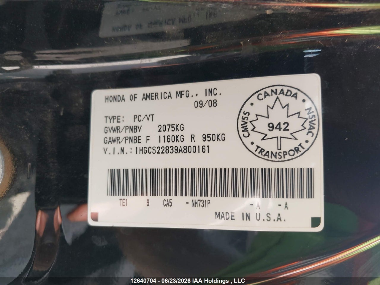 2009 HONDA ACCORD EX-L V6 thumbnail 10