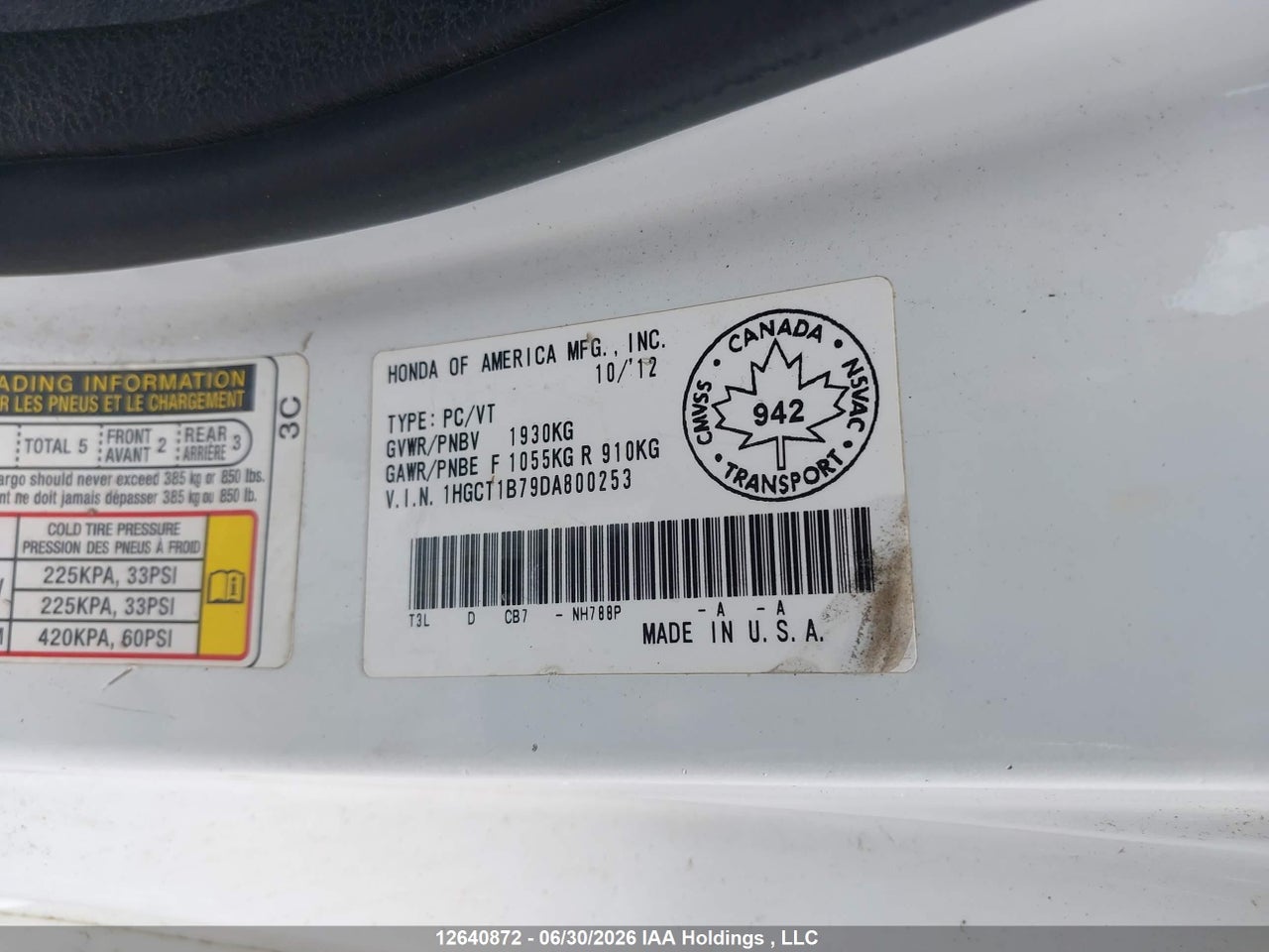 2013 HONDA ACCORD EX thumbnail 10