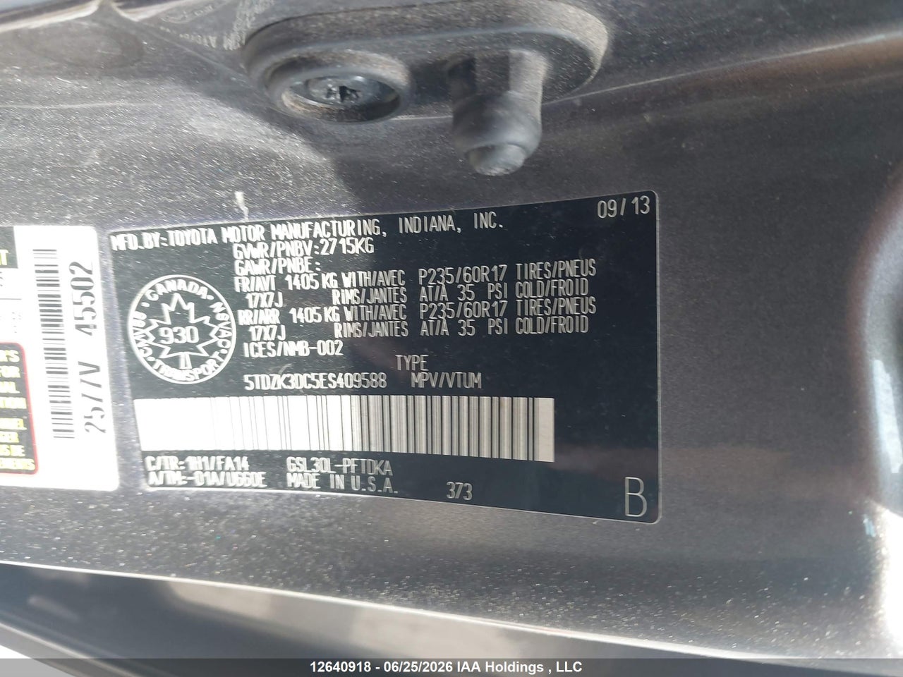 2014 TOYOTA SIENNA thumbnail 10