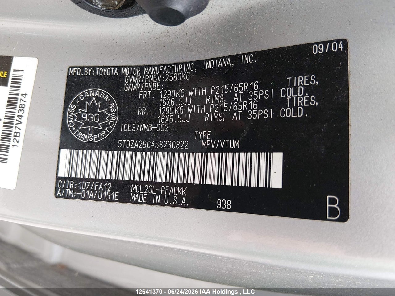 2005 TOYOTA SIENNA thumbnail 10