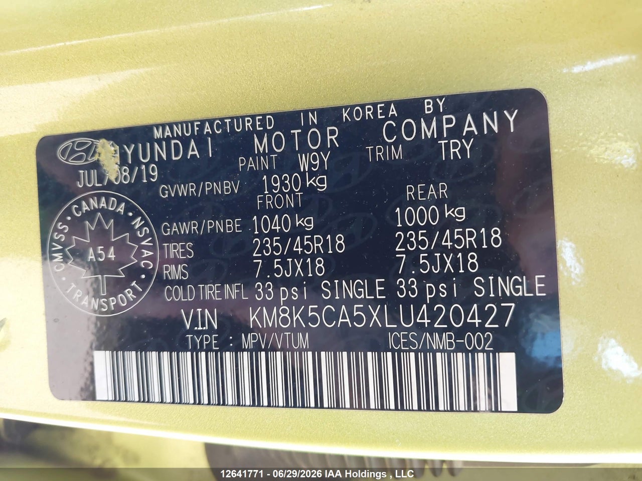 2020 HYUNDAI KONA ULTIMATE AWD WITH LIME COLOUR PACK thumbnail 10