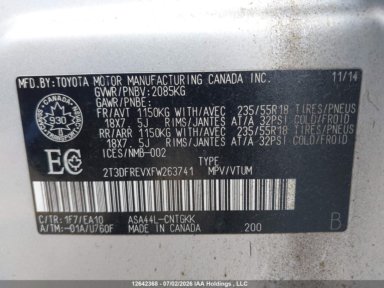 2015 TOYOTA RAV4 LIMITED thumbnail 10