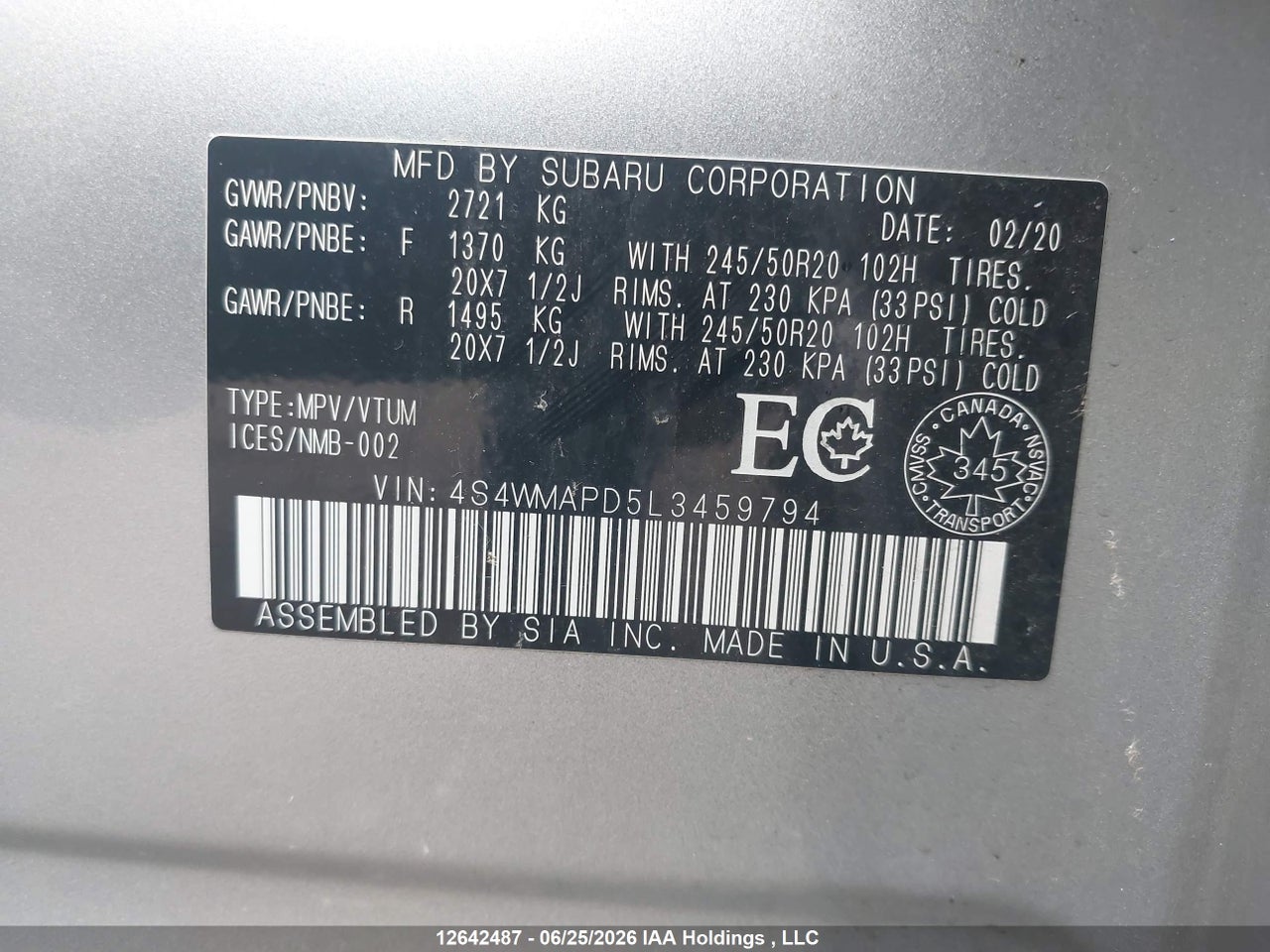 2020 SUBARU ASCENT LIMITED thumbnail 10
