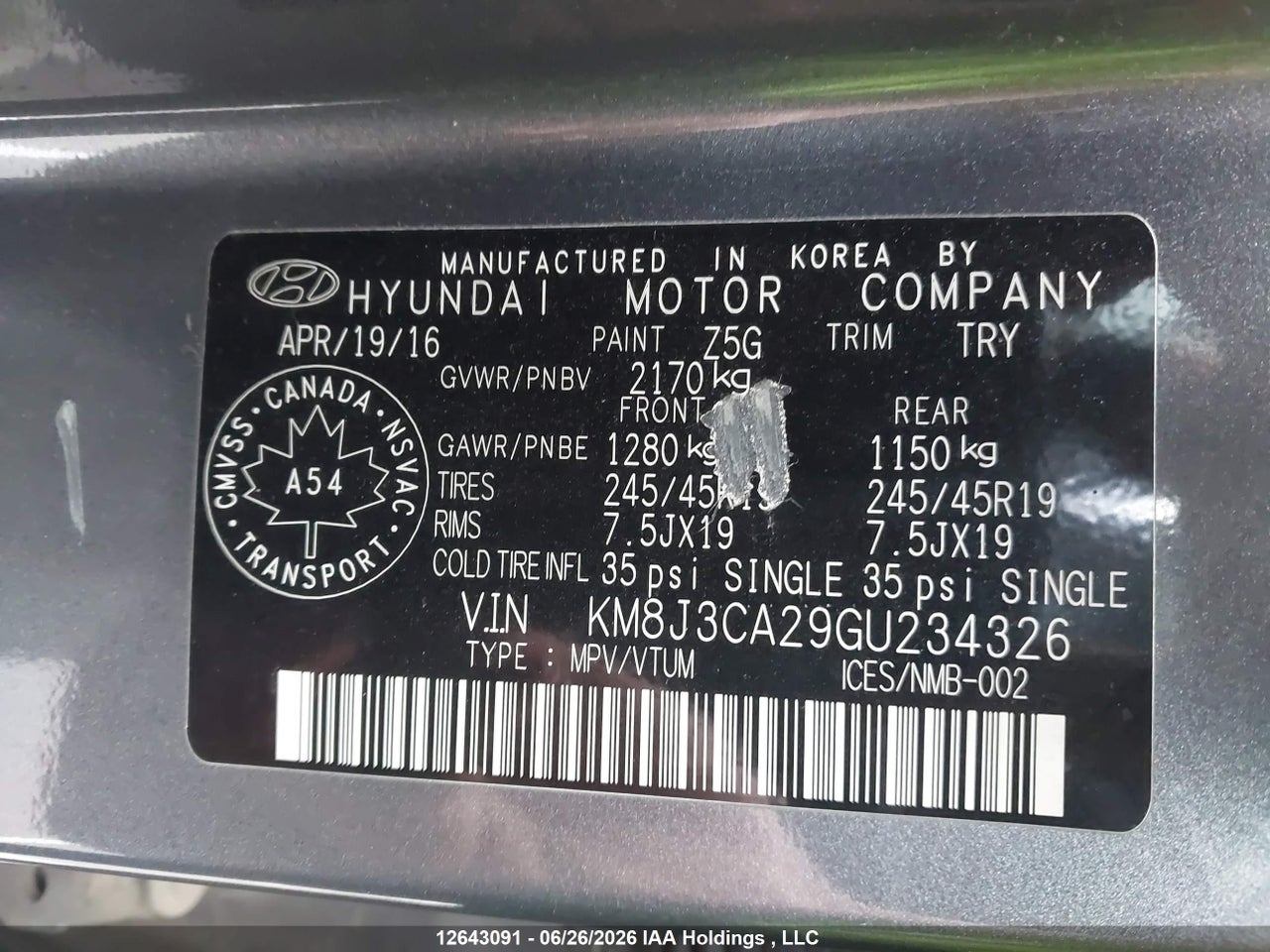 2016 HYUNDAI TUCSON LIMITED/SPORT AND ECO/SE thumbnail 10