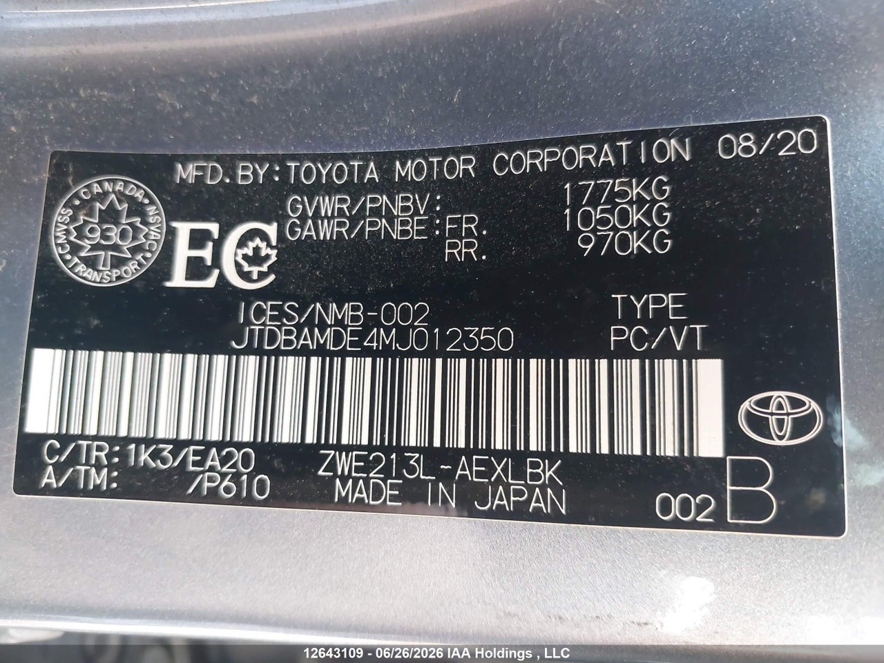 2021 TOYOTA COROLLA HYBRID BASE W/LI BATTERY thumbnail 10