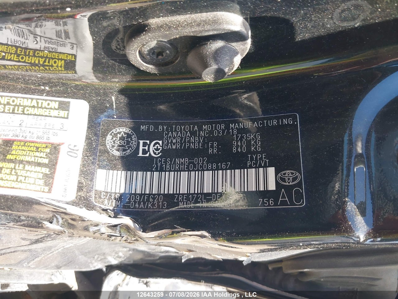 2018 TOYOTA COROLLA SE thumbnail 10