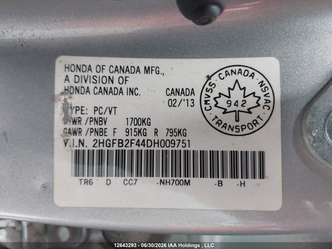 2013 HONDA CIVIC LX thumbnail 10