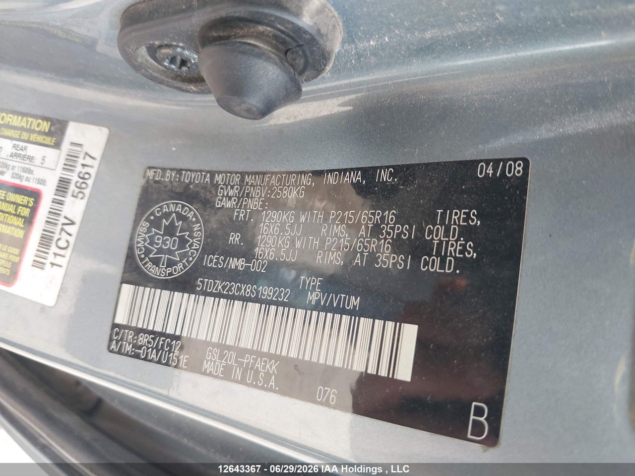 2008 TOYOTA SIENNA thumbnail 10