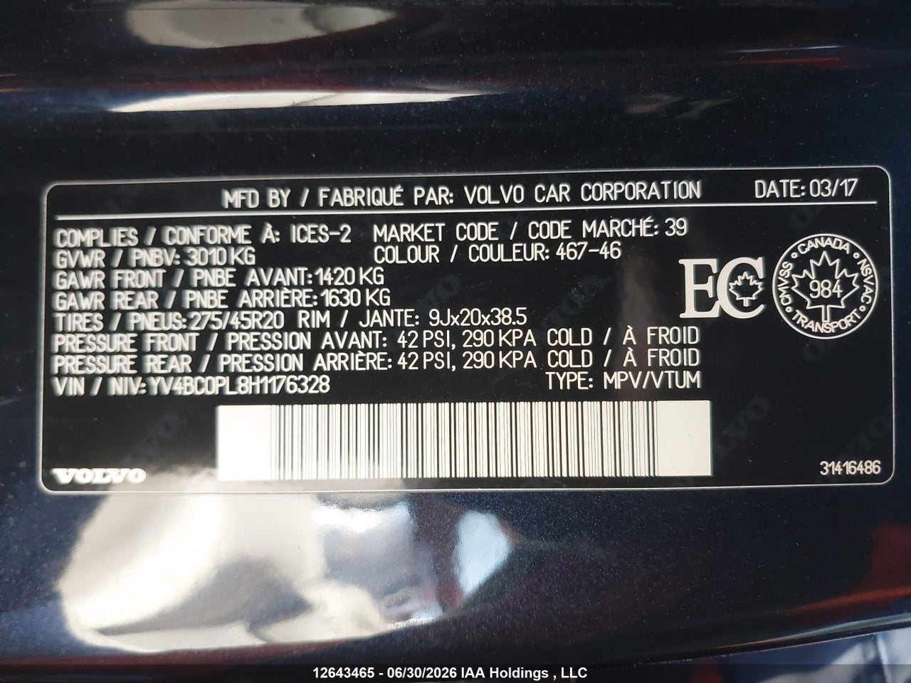 2017 VOLVO XC90 HYBRID T8 PHEV INSCRIPTION thumbnail 10