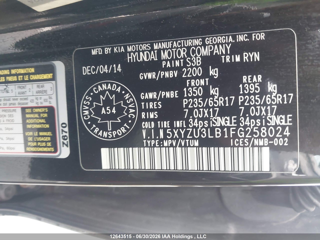 2015 HYUNDAI SANTA FE thumbnail 10