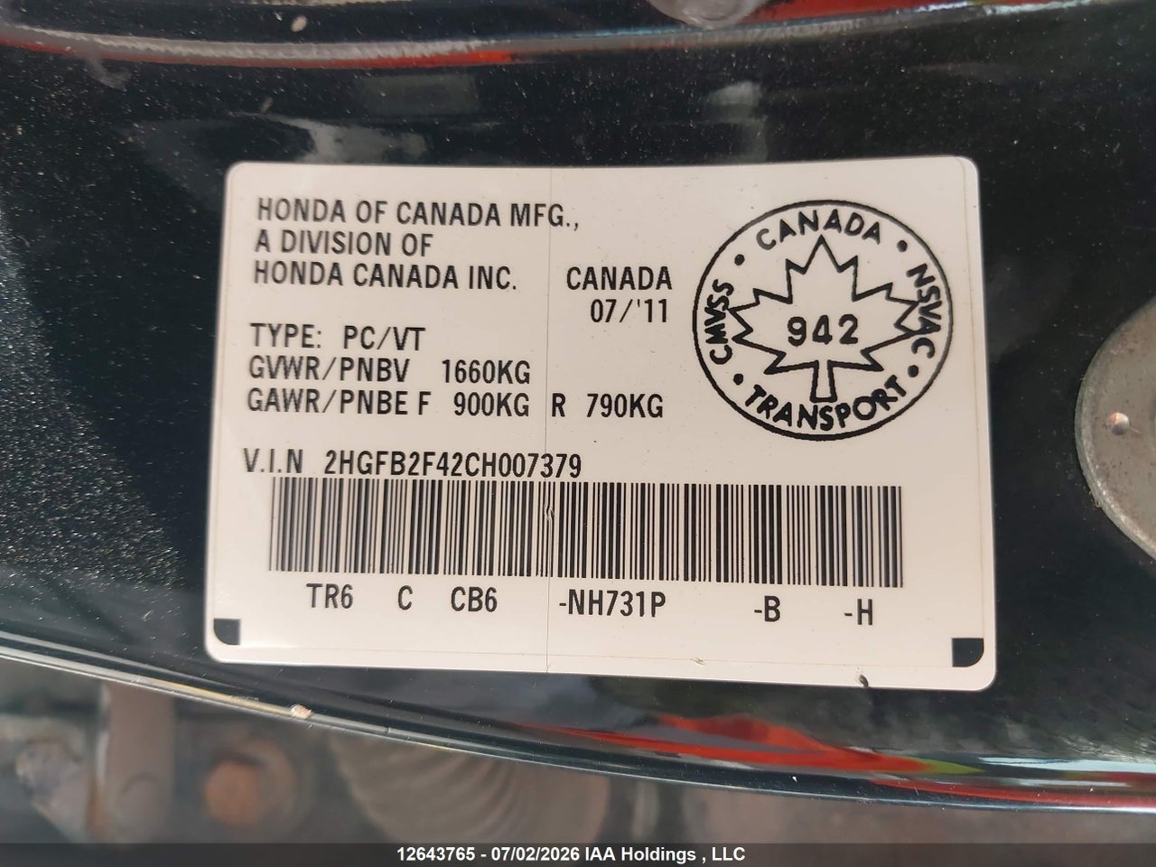 2012 HONDA CIVIC thumbnail 10