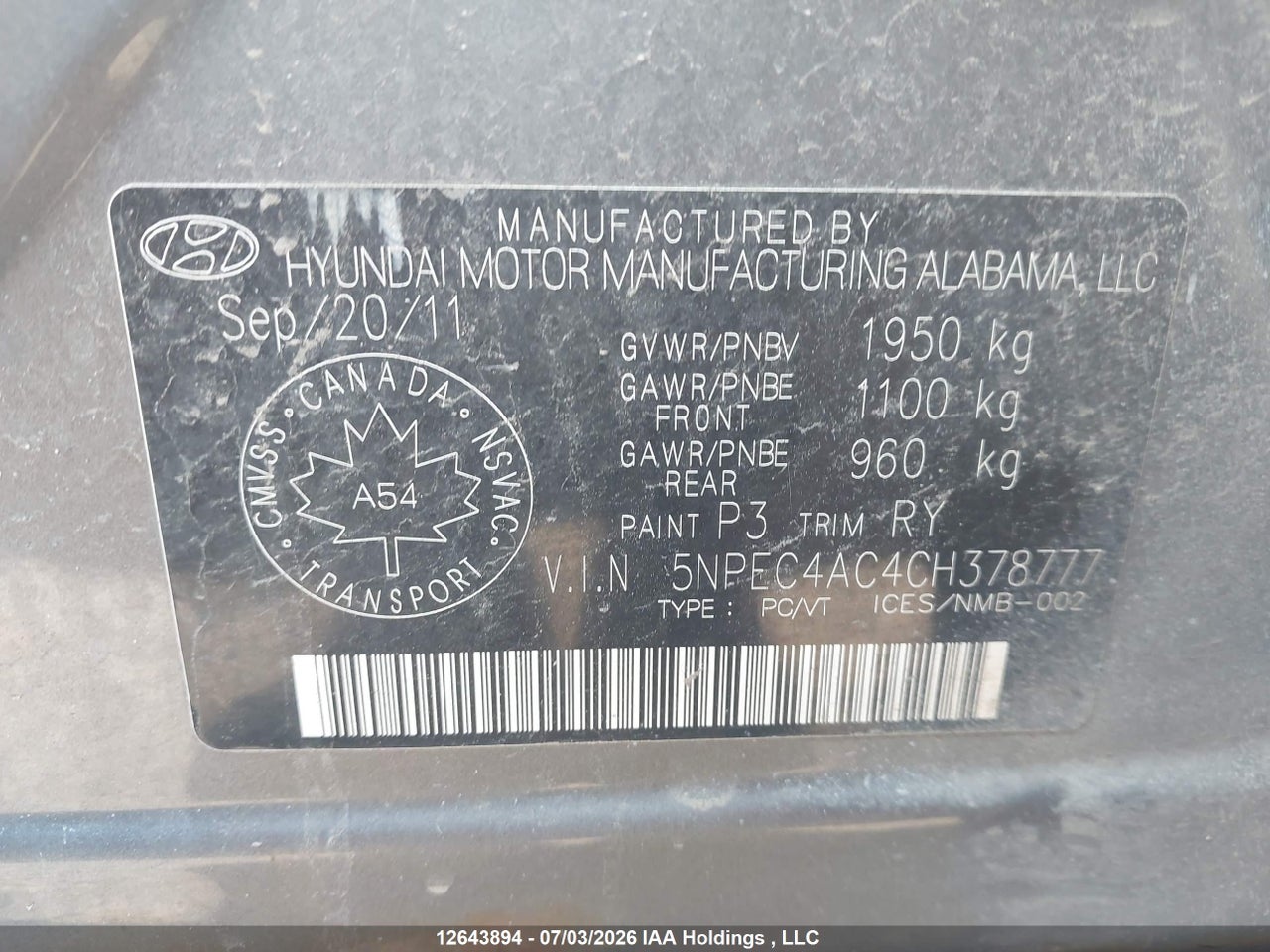 2012 HYUNDAI SONATA LIMITED thumbnail 10