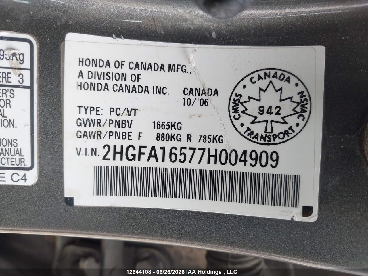 2007 HONDA CIVIC LX thumbnail 10