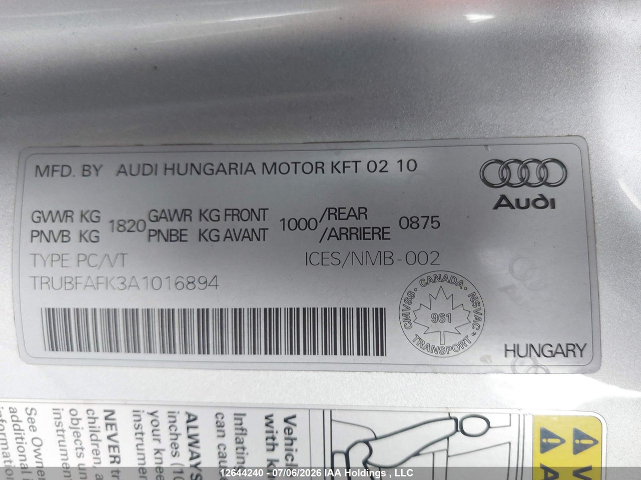 2010 AUDI TT 2.0T thumbnail 10