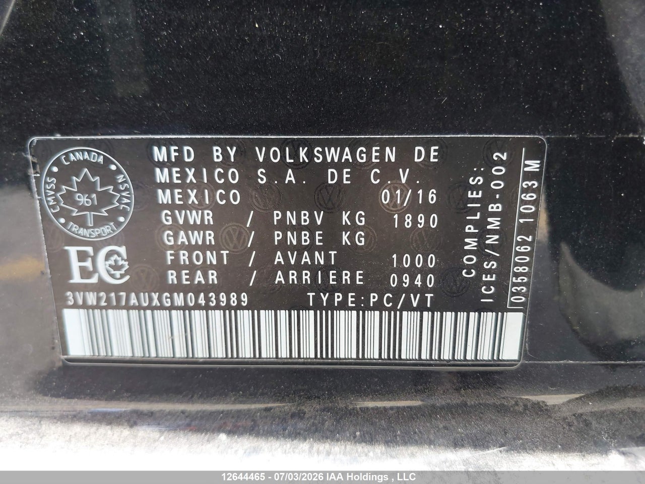 2016 VOLKSWAGEN GOLF thumbnail 10