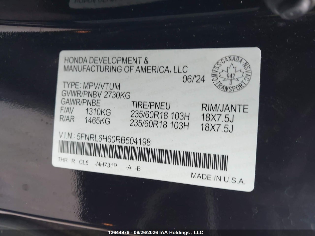 2024 HONDA ODYSSEY EXL thumbnail 10