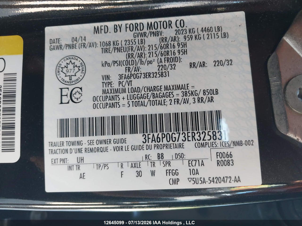 2014 FORD FUSION S thumbnail 10
