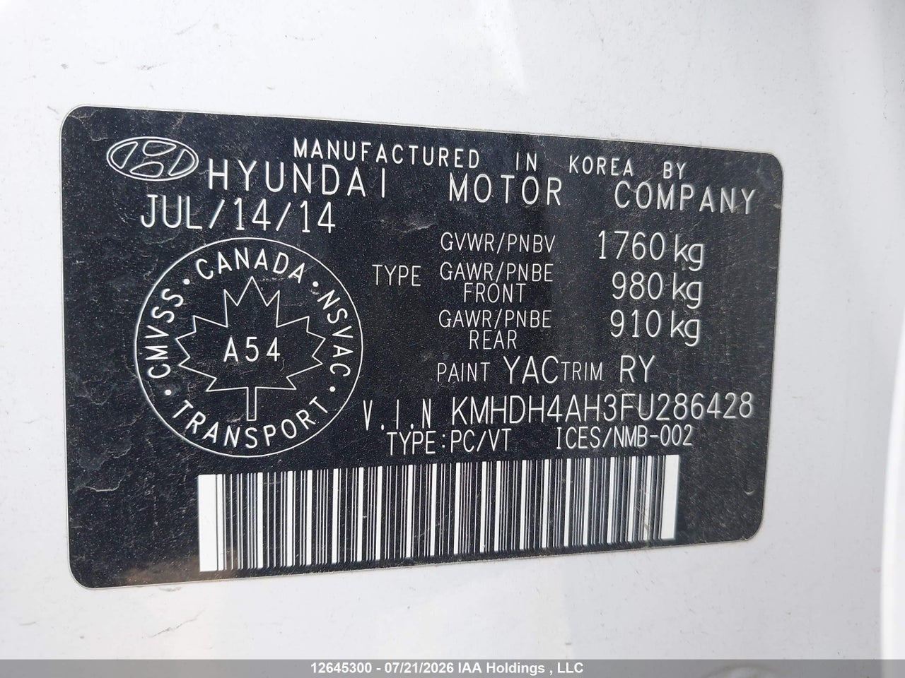 2015 HYUNDAI ELANTRA SE/SPORT/LIMITED thumbnail 10