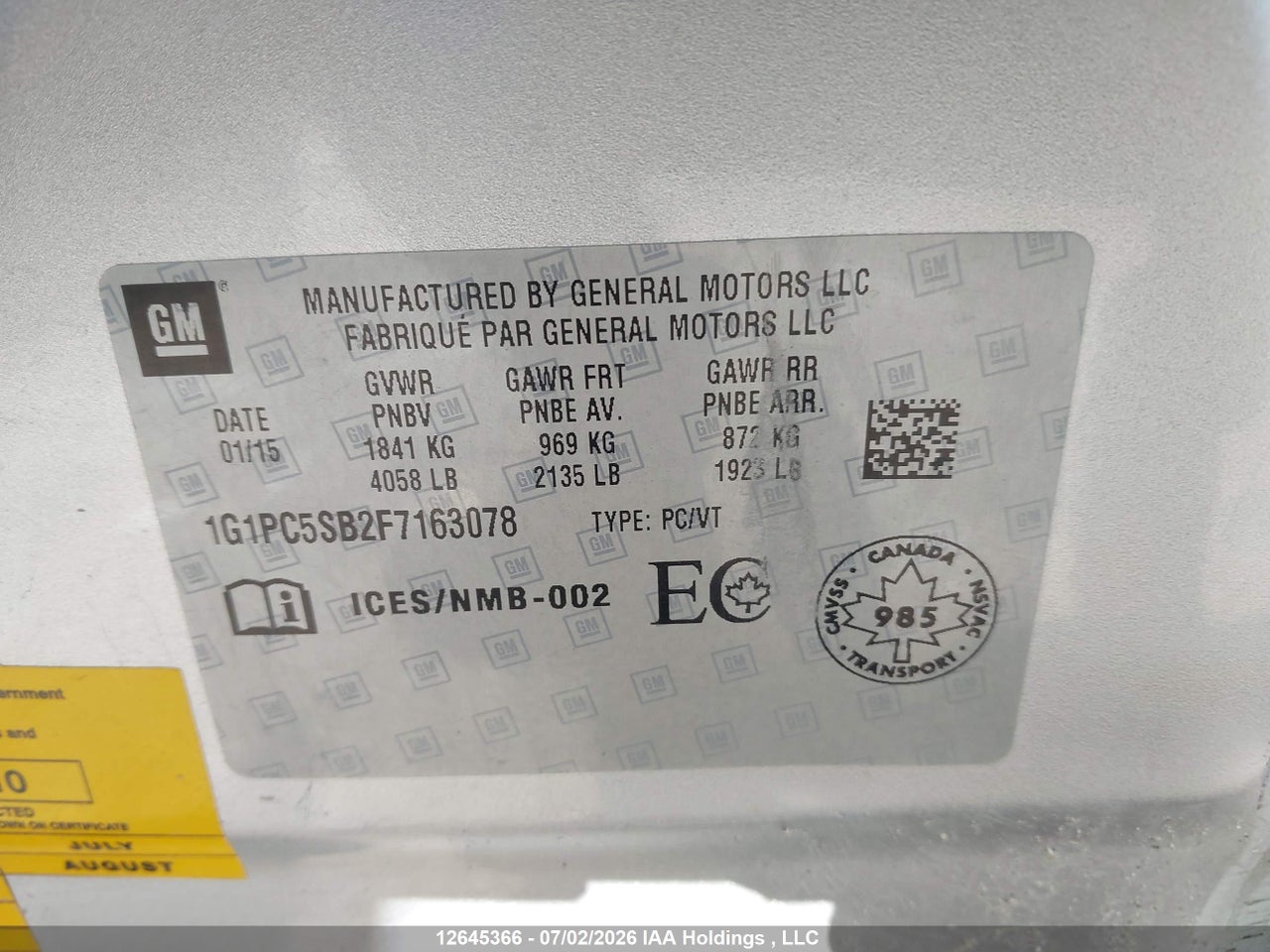 2015 CHEVROLET CRUZE 1LT thumbnail 10