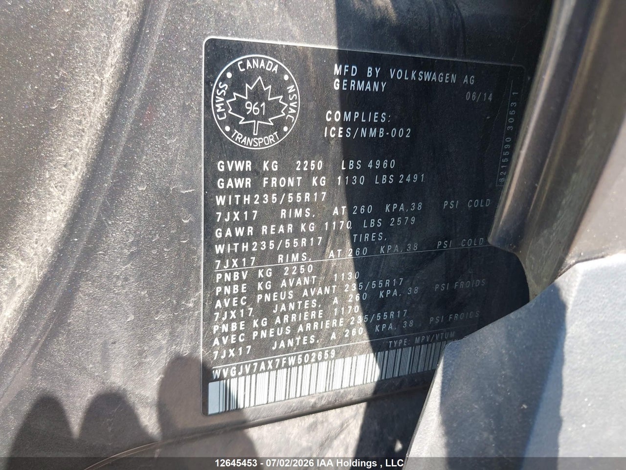 2015 VOLKSWAGEN TIGUAN COMFORTLINE/HIGHLINE/SPECIAL EDITION/TRENDLINE thumbnail 10