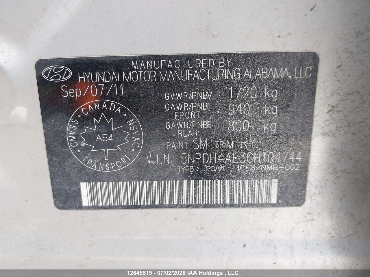 2012 HYUNDAI ELANTRA LIMITED thumbnail 10